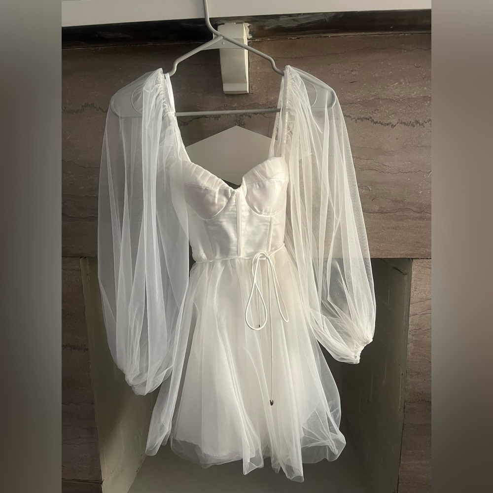 Selfie Leslie mesh white mini dress